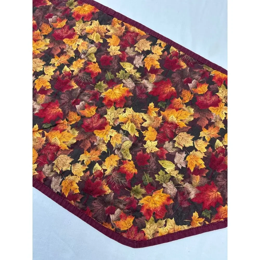Vintage Patchwork Autumn Themed Handmade Quilted Table Runner Reversible